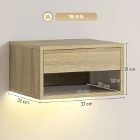 HOMCOM Set di 2 Comodini Sospesi con Luci LED RGB Controllo APP Cassetto Ripiano Aperto Naturale(m-3)