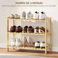 HOMCOM Zapatero de Bambú de 3 Niveles Estantería de Zapatos para 9 Pares para Recibidor Pasillo 70x26x57,5 cm Natural(m-4)