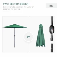 Outsunny 3(m) Tilting Parasol Garden Umbrellas, Outdoor Sun Shade with 8 Ribs, Tilt and Crank Handle for Balcony, Bench, Garden, Green(m-6)