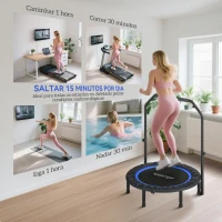 SPORTNOW Trampolim de Fitness Ø102 cm Dobrável com Guiador Ajustável de 4 Níveis e Bandas para Treino de Pernas e Corpo Azul(m-7)