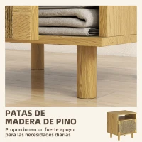 HOMCOM Mesita de Noche Bohemio con Puerta de Cuerda de Papel Estante Abierto Apertura por Presión 45x39x50 cm Roble(m-7)