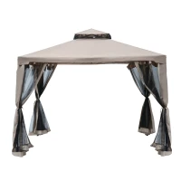 Outsunny Outdoor Gazebo, 2-tier Roof W/Netting, 295L x 295W x 263Hcm-Taupe(m-11)