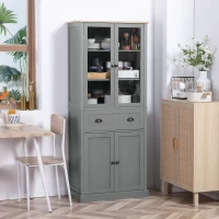 HOMCOM 180cm Tall Kitchen Pantry Cupboard, Freestanding Storage Cabinet with 5 Tier, Adjustable Shelves,  Drawer, Grey(m-2)