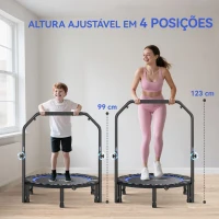 SPORTNOW Trampolim de Fitness Ø102 cm Dobrável com Guiador Ajustável de 4 Níveis e Bandas para Treino de Pernas e Corpo Azul(m-4)