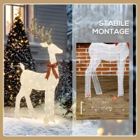 Outsunny Rendier met rode strik, 137 LEDs, kerstverlichting, weerbestendig, 66 x 25 x 135 cm, zilver(m-7)