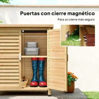 Outsunny Armario para Terraza de Madera con 2 Estantes Interiores 2 puertas de Buena Ventilación y Techo Inclinado para Exterior 87x46,5x96,5 cm Madera Natural(m-6)