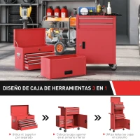 HOMCOM Carro de Herramientas con 6 Cajones y Cerraduras Caja de Herramientas de Acero con Ruedas para Taller Garaje Rojo(m-5)