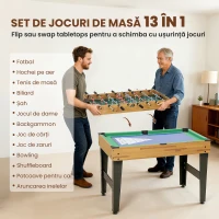SPORTNOW Masă de Jocuri 13 în 1 cu Fotbal de Masă, Ping Pong, Air Hockey, Biliard, Șah și Altele, Culoare Nuc(m-4)