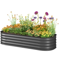 Outsunny Galvanised Raised Garden Bed, Metal Planter Box with Safety Edging, for Flowers, Herbs, Succulents, Dark Grey(m-11)