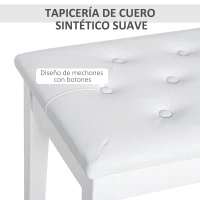 HOMCOM Taburete de Piano Banco de Teclado con Espacio de Almacenamiento Bajo del Asiento de Cuero Sintético 76x36x50 cm Blanco(m-5)