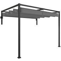 Outsunny Pérgola de Jardín de Pared 297x211x220 cm Cenador con Techo Retráctil y Marco de Acero para Patio Terraza Gris Oscuro