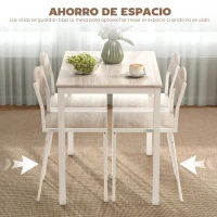 HOMCOM Juego de Mesa y 4 Sillas de Comedor Estilo Moderno Marco Metálico para Espacios Pequeños Blanco(m-4)