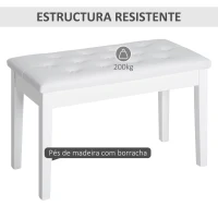 HOMCOM Taburete de Piano Banco de Teclado con Espacio de Almacenamiento Bajo del Asiento de Cuero Sintético 76x36x50 cm Blanco(m-7)
