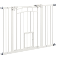 PawHut Barrera de Seguridad para Perros 74-100 cm con Extensión Montaje a Presión Doble Bloqueo para Puerta Escalera Blanco