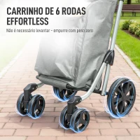 HOMCOM Carrinho de Compras Dobrável de 46 L de Alumínio com Saco Térmico 3 em 1 com 6 Rodas e Asa Ajustável 44x58x100 cm Cinzento(m-8)