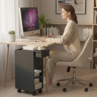 HOMCOM Mesa Auxiliar con Encimera Deslizante Ruedas Almacenamiento Oculto Estante Ajustable Negro(m-7)