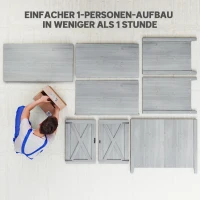 Outsunny Tuinkast, Houten Schrank voor Tuingereedschap, Buitenkast voor Terras, met Dubbele Deuren, Schuurontwerp, Lichtgrijs(m-7)