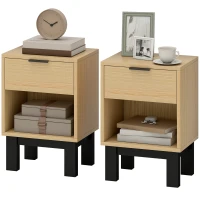HOMCOM Juego de 2 Mesitas de Noche Estrechas Mesillas de Noche Modernas con Cajón Estante Abierto 35x26x50 cm Roble(m-11)