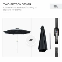 Outsunny 3(m) Tilting Parasol Garden Umbrellas, Outdoor Sun Shade with 8 Ribs, Tilt and Crank Handle for Balcony, Bench, Garden, Black(m-6)