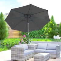 Outsunny 3(m) Tilting Parasol Garden Umbrellas, Outdoor Sun Shade with 8 Ribs, Tilt and Crank Handle for Balcony, Bench, Garden, Dark Grey(m-9)