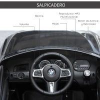 HOMCOM Coche Eléctrico BMW 6GT para Niños +3 Años Automóvil Infantil de Batería 6V con Control Remoto Luces y Sonidos MP3 USB Carga 30 kg 106x64x51 cm Negro(m-5)