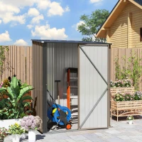 Outsunny 5.3ft× 3.1ft Outdoor Storage Shed, Steel Garden Shed with Single Lockable Door, Tool Storage Shed for Backyard, Patio, Lawn, Brown(m-9)