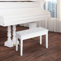 HOMCOM Taburete de Piano Banco de Teclado con Espacio de Almacenamiento Bajo del Asiento de Cuero Sintético 76x36x50 cm Blanco(m-4)