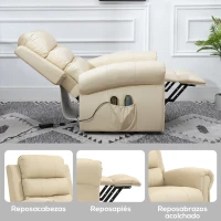 HOMCOM Sillón Relax Reclinable Eléctrico Levanta Personas con Masaje Vibratorio y Calor Control Remoto Crema(m-8)