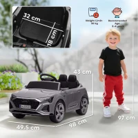 AIYAPLAY Audi Q8 e-tron Sportback Licensed 12V Ride on Car w/ Remote, 4 Spring Suspension Wheels, Headlamps, Music, Horn - Grey(m-3)