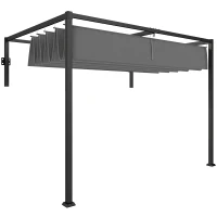 Outsunny Pérgola de Jardín de Pared 297x211x220 cm Cenador con Techo Retráctil y Marco de Acero para Patio Terraza Gris Oscuro(m-11)