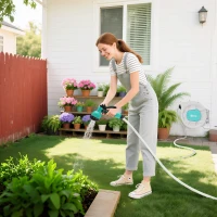 Outsunny Riavvolgitore tubo irrigazione 35+2 m, supporto a parete, impugnatura ruotabile a 180° 55 x 20 x 42 cm Grigio chiaro(m-4)