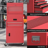 HOMCOM Carro de Herramientas con 6 Cajones y Cerraduras Caja de Herramientas de Acero con Ruedas para Taller Garaje Rojo(m-8)