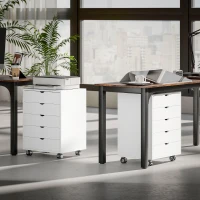 HOMCOM Cassettiera da Ufficio con 5 Cassetti per Documenti A3, Ruote e Blocco, 50x40x67.5 cm, Bianco(m-8)