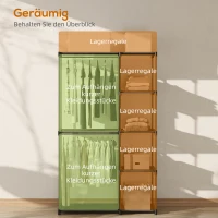 HOMCOM Tragbarer Kleiderständer, Metallrahmen, Stoffregale, viel Platz, Schwarz(m-5)