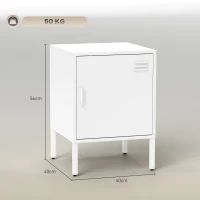 HOMCOM Mesita de noche de acero, mesa auxiliar multiusos, estante ajustable, para dormitorio, salón, Blanco(m-3)