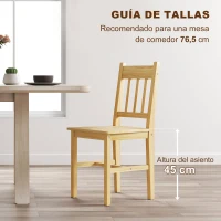HOMCOM Juego de 2 Sillas de Comedor de Madera Sillas de Cocina con Respaldo de Listones, Asiento Amplio Madera Natural(m-7)