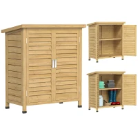 Outsunny Armario para Terraza de Madera con 2 Estantes Interiores 2 puertas de Buena Ventilación y Techo Inclinado para Exterior 87x46,5x96,5 cm Madera Natural(m-10)