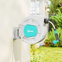 Outsunny Riavvolgitore tubo irrigazione 35+2 m, supporto a parete, impugnatura ruotabile a 180° 55 x 20 x 42 cm Grigio chiaro(m-5)