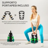 SPORTNOW Set 6 Manubri Pesi (2x1 kg, 2x2 kg, 2x3 kg) da 12 kg con Supporto/Kettlebell, in Metallo e Plastica Multicolore(m-5)