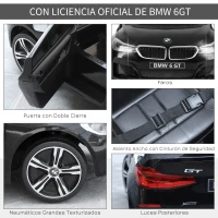 HOMCOM Coche Eléctrico BMW 6GT para Niños +3 Años Automóvil Infantil de Batería 6V con Control Remoto Luces y Sonidos MP3 USB Carga 30 kg 106x64x51 cm Negro(m-7)