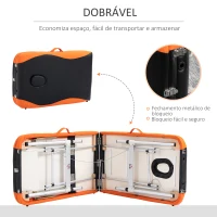 HOMCOM Marquesa de Massagem Dobrável e Portátil com Altura Ajustável e Apoio para a Cabeça 180x60x62-82 cm Laranja e Preto(m-7)