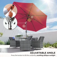 Outsunny 3(m) Tilting Parasol Garden Umbrellas, Outdoor Sun Shade with 8 Ribs, Tilt and Crank Handle for Balcony, Bench, Garden, Wine Red(m-4)
