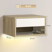 HOMCOM Set di 2 Comodini Sospesi con Luci LED RGB Controllo APP Cassetto Ripiano Aperto Naturale e Bianco(m-3)