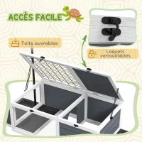 PawHut Maison enclos cage pour petit animal tortue avec 2 espaces support de lampe réglable 81 x 48 x 31,5 cm gris(m-6)