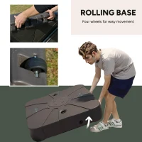 Outsunny Square Cantilever Patio Parasol Base Water or Sand Filled Stand with Wheels Heavy-Duty, Coffee(m-4)