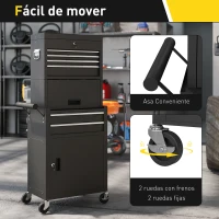HOMCOM Carro de Herramientas con 6 Cajones y Cerraduras Caja de Herramientas de Acero con Ruedas para Taller Garaje Negro(m-6)