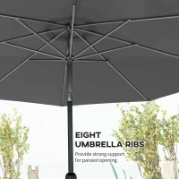 Outsunny 3(m) Tilting Parasol Garden Umbrellas, Outdoor Sun Shade with 8 Ribs, Tilt and Crank Handle for Balcony, Bench, Garden, Dark Grey(m-7)