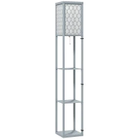 HOMCOM Lampada da terra con ripiani, 3 scomparti, dimensioni compatte, MDF, Grigio chiaro(m-1)