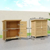 Outsunny Armario para Terraza de Madera con 2 Estantes Interiores 2 puertas de Buena Ventilación y Techo Inclinado para Exterior 87x46,5x96,5 cm Madera Natural(m-3)