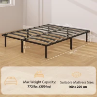 HOMCOM Telaio per letto matrimoniale, con rete a doghe in legno massello, 160 x 200 cm, Nero(m-3)